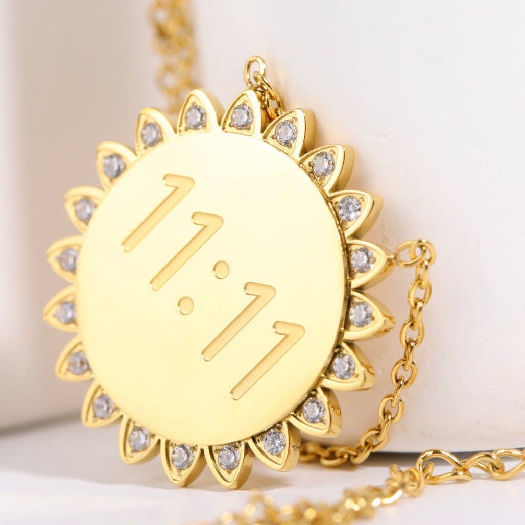 11:11 Sunshine Sun Pendant Necklace 14K Gold Steel Crystal