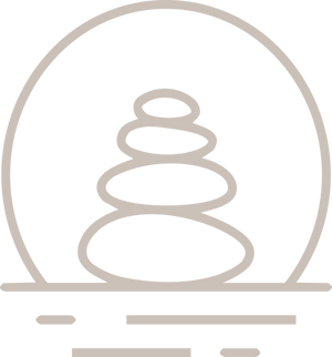 Outline of stacked stones with a circular archway on a white background
