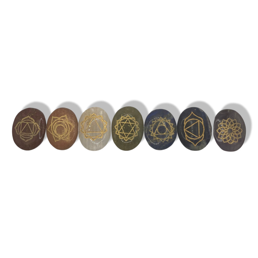CHOV01 Chakra Stone Set Engraved Reiki Signs Oval Shape Set of 7