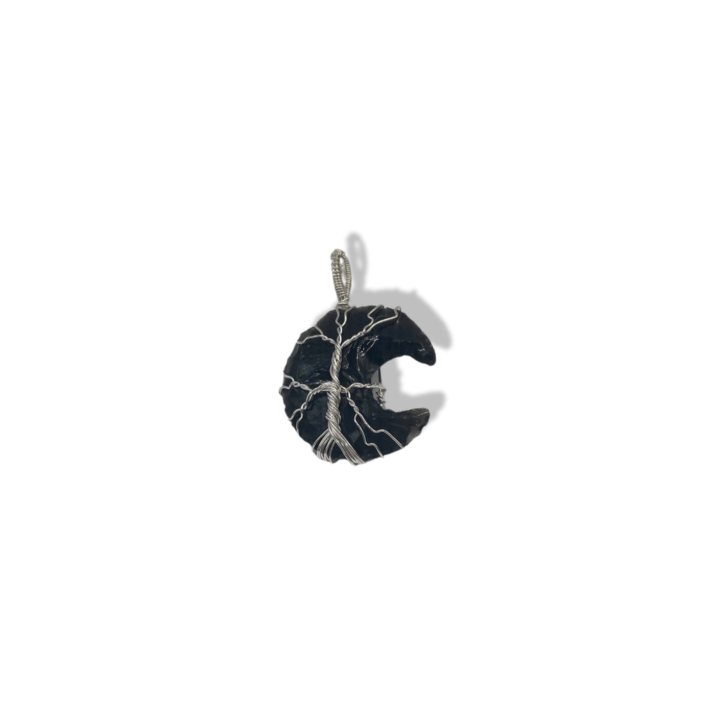 Obsidian Moon Wire Wrap Pendant